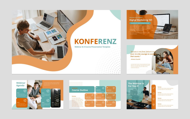 Konferenz - PowerPoint-presentationsmall för webbseminarium och utbildning - Features Image 1