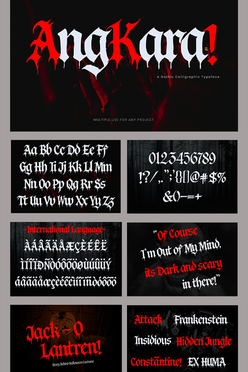 Carattere gotico calligrafico Angkara - Caratteristiche Immagine 1