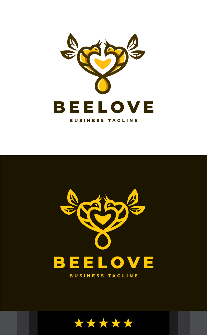 Modèle de logo d'amour de couple d'abeilles - Caractéristiques de l’image 1
