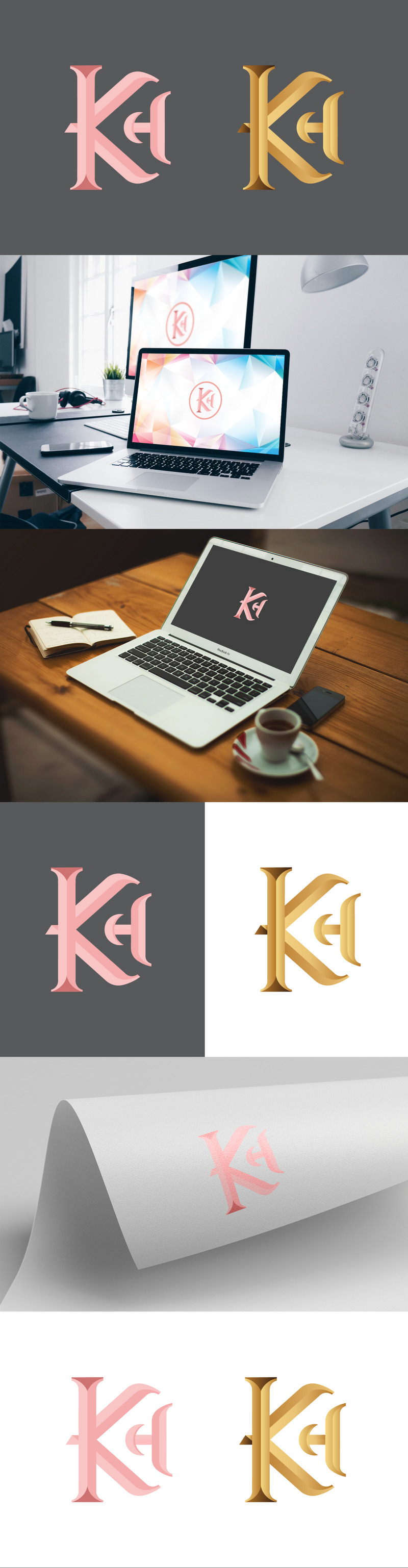 Création de logo en lettrage KH avec combinaison de couleurs corail clair doré - Caractéristiques de l’image 1