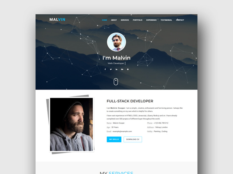 Malvin - Personal Portfolio HTML Landing Page Template - Features Image 1
