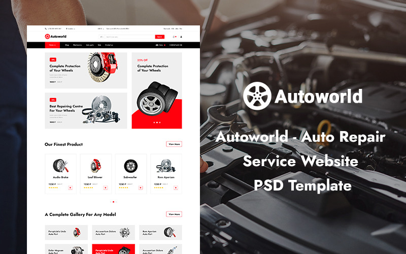 Auto Repair Service Website  PSD Template - Features Image 1