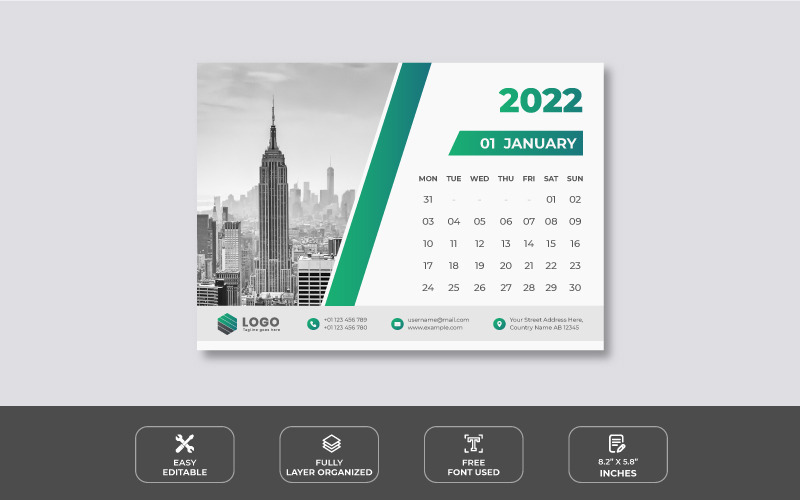 Clean Green 2022 Desk Calendar Design - Features Image 1