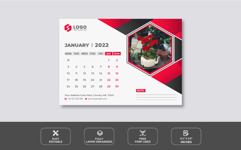 Modello di progettazione del calendario da tavolo 2022 - Caratteristiche Immagine 1