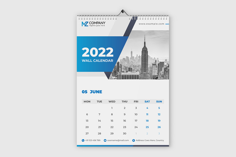 Blauwe 2022 wandkalender ontwerpsjabloon - Features Image 1