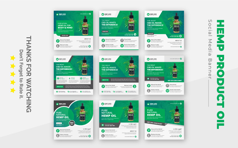 9 Hemp Product Cannabis CBD Oil Promotional Social Media Instagram Post Bundle - Features Image 1