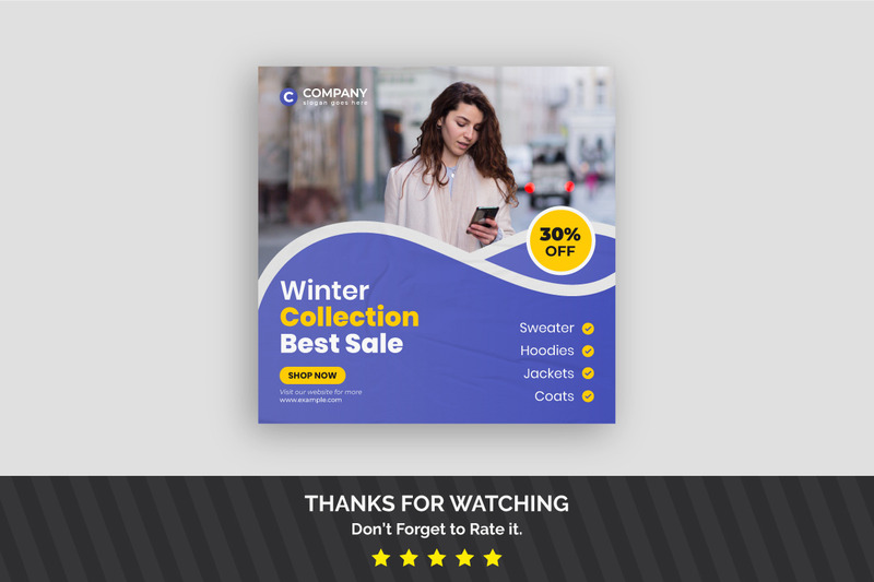 Blue Winter Sale Social Media Post Banner Template - Features Image 1