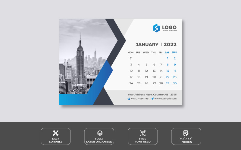 Clean Desk Calendar 2022 Design Template - Features Image 1