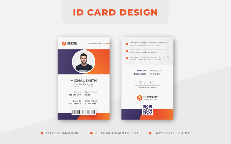 Orange Corporate Office ID Card Design Template - Features Image 1