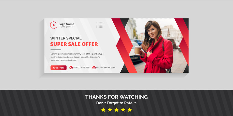 Modern Red Color Winter Sale Offer Facebook Cover Design - Features Image 1