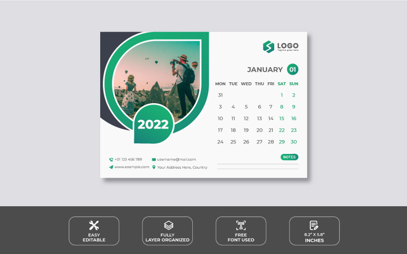 Pulisci il modello di progettazione del calendario da tavolo 2022 - Caratteristiche Immagine 1