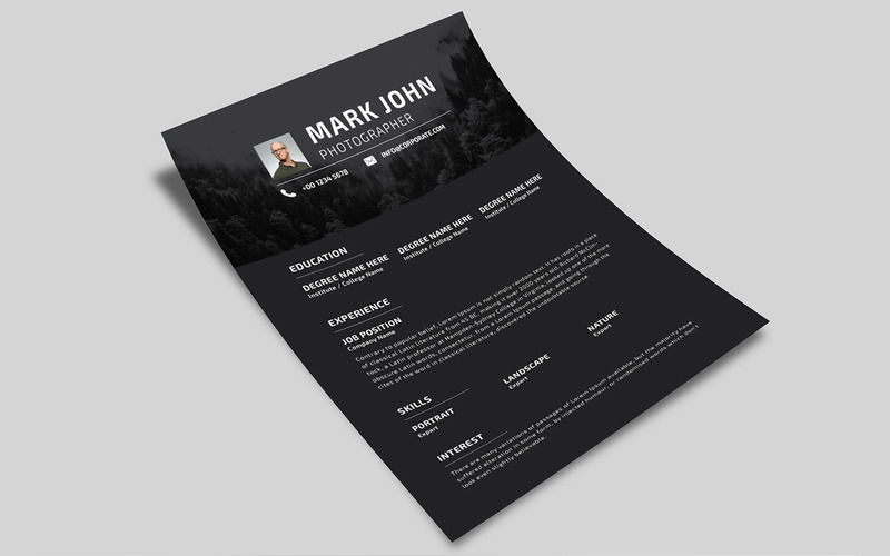 Photographer Cv/Resume Template Design - TemplateMonster