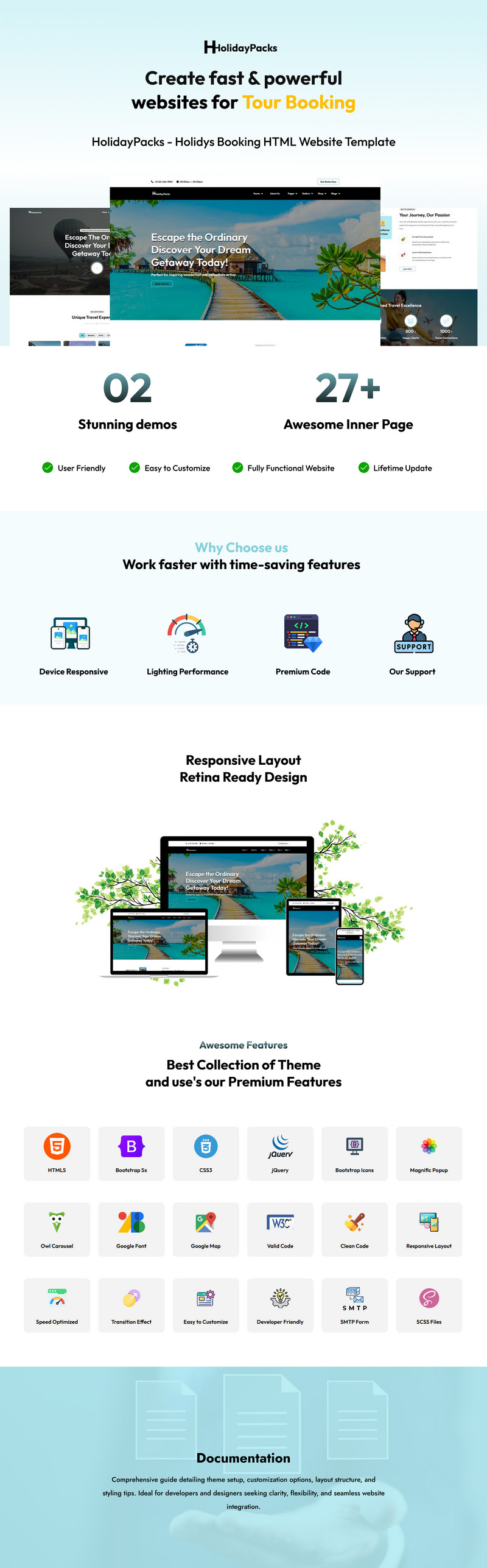 HolidayPacks - HTML-Website-Vorlage für Urlaubsbuchungen - Eigenschaften Bild 1