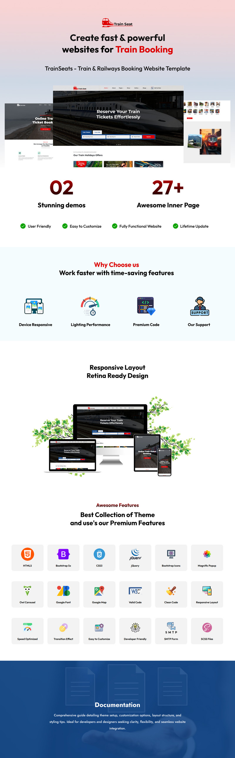 TrainSeats - Шаблон сайту для бронювання поїздів та залізниць - Features Image 1