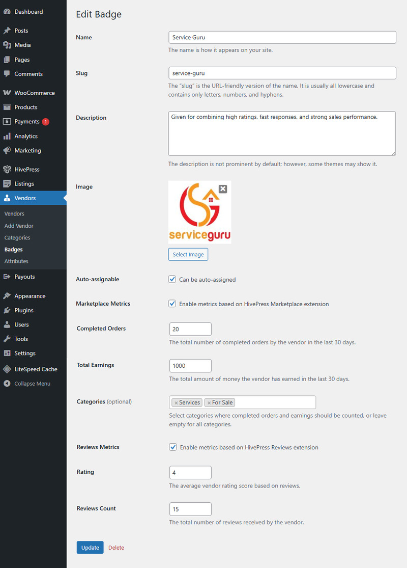 Märken för HivePress — Metriskt styrda märken med automatisk tilldelning - Features Image 4