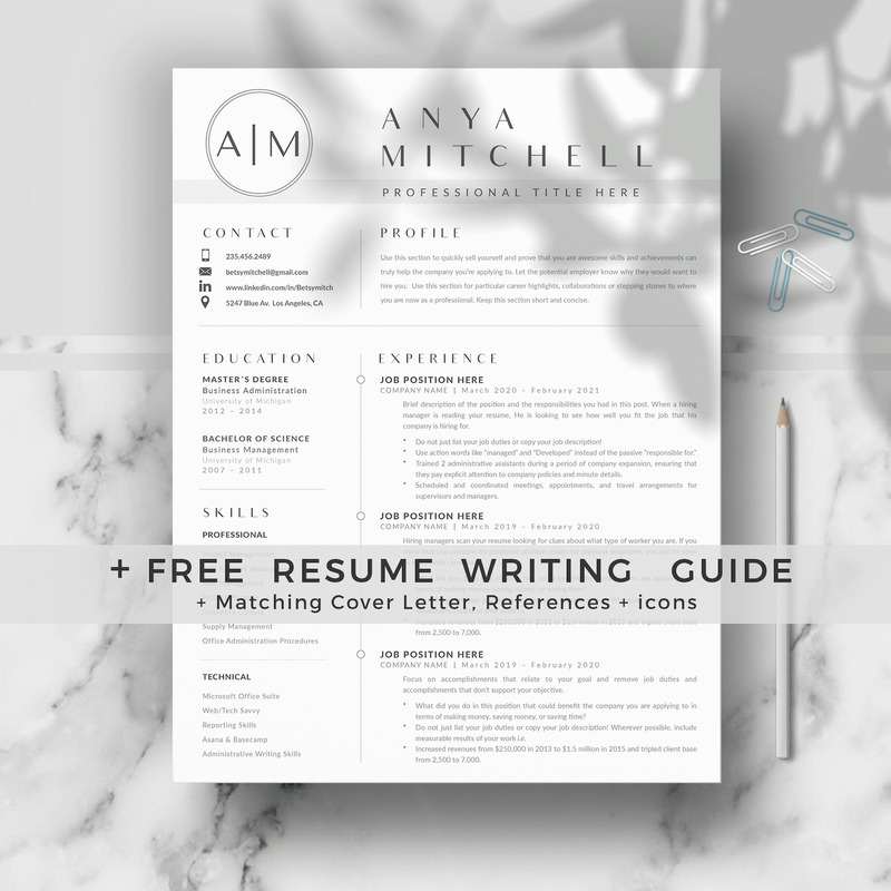ANYA - 3 Pages of Professional Resume CV Design with Cover Letter format and References page - Features Image 1