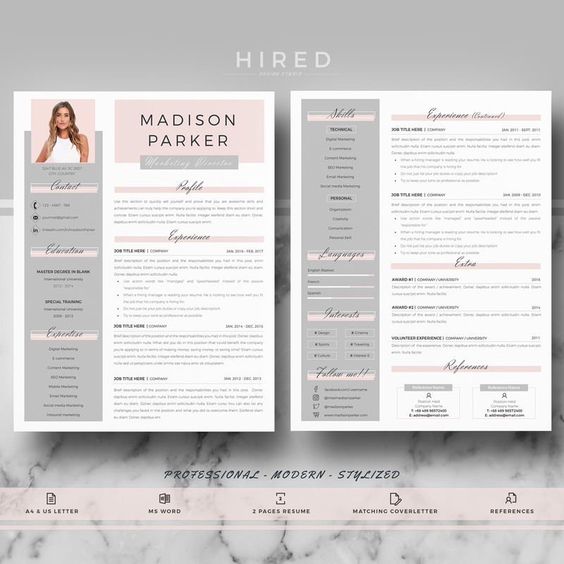 MADISON - Creative Resume Template for MS Word & Pages. Resume Design with Cover and References - Features Image 1