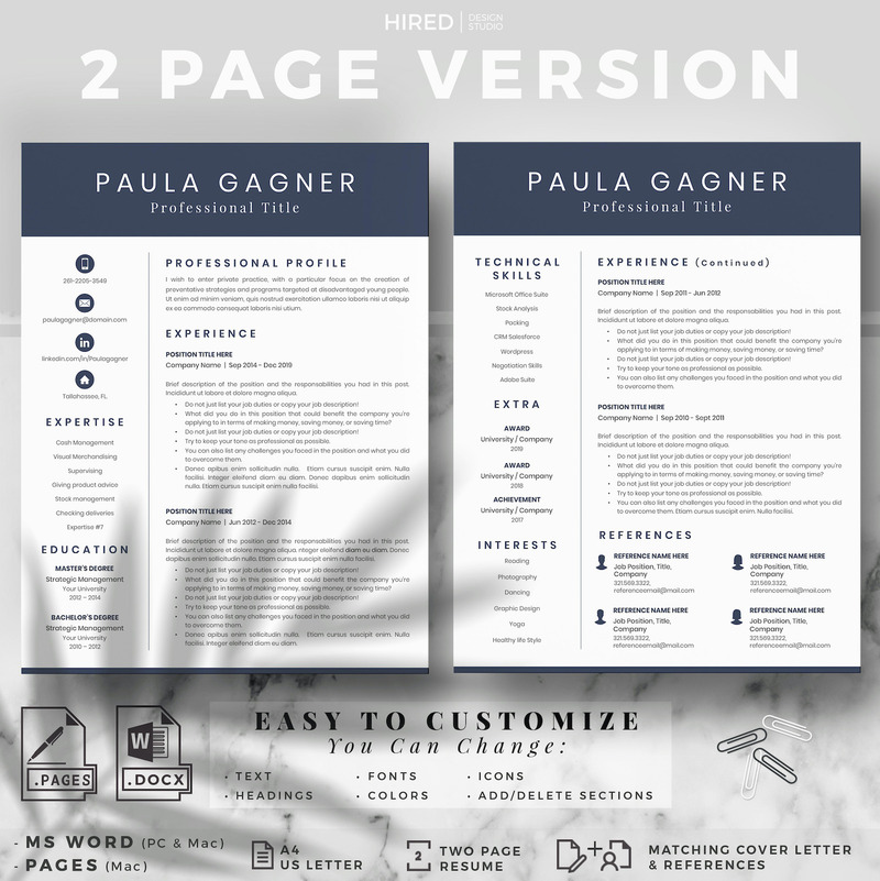 PAULA - Modern and Professional Resume Layout, Cover Letter and References page - Features Image 2