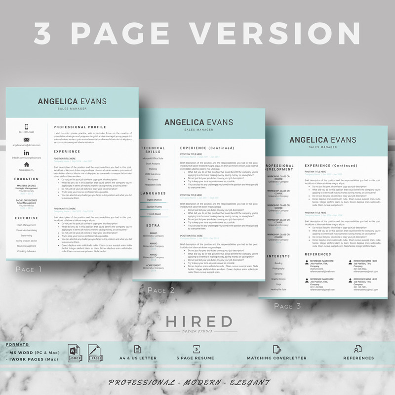 ANGELICA - Sales Resume für MS Word und Mac Pages und passendes Anschreiben & Referenzen - Eigenschaften Bild 3