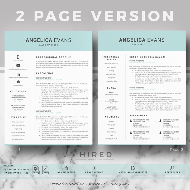 ANGELICA - Sales Resume für MS Word und Mac Pages und passendes Anschreiben & Referenzen - Eigenschaften Bild 2