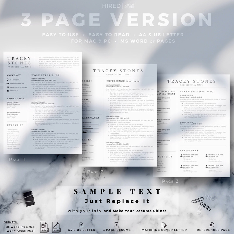 TRACEY - Easy Resume and Cover Letter format for Microsoft Word and Apple Pages. Simple CV - Features Image 5