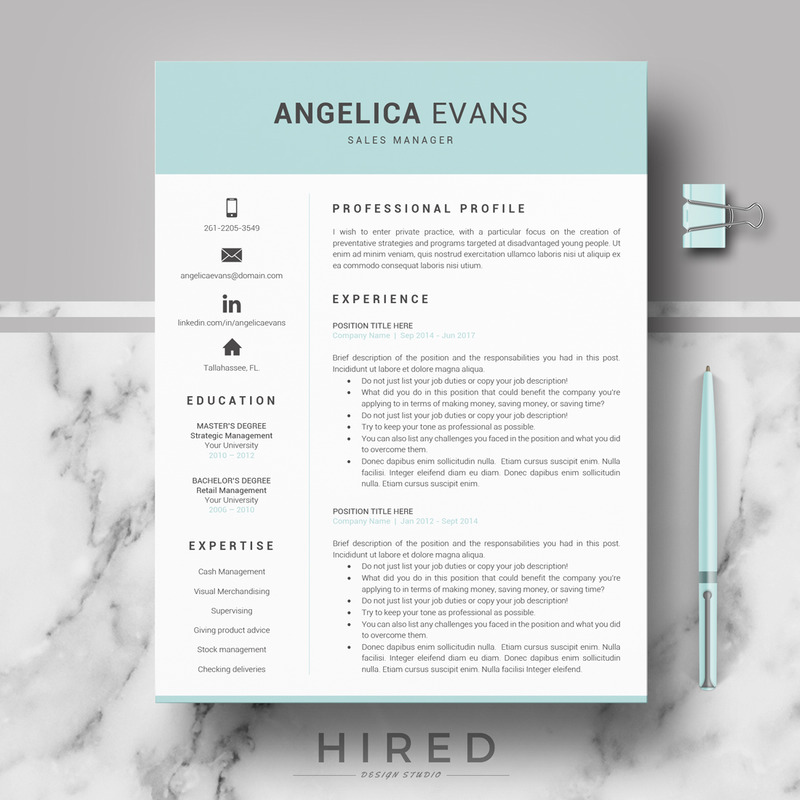 ANGELICA - Sales Resume für MS Word und Mac Pages und passendes Anschreiben & Referenzen - Eigenschaften Bild 1