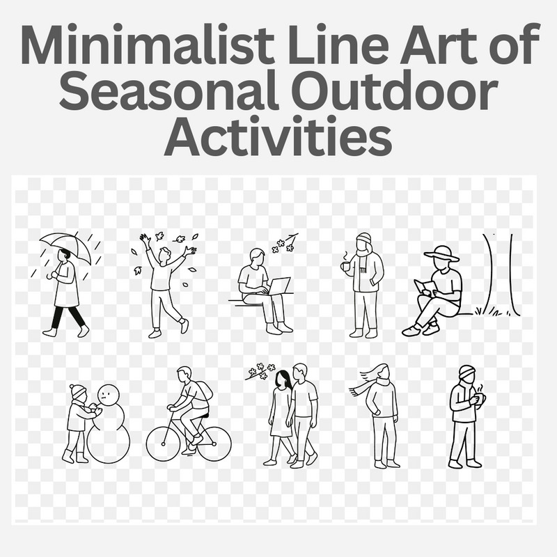 Minimalist Line Art of Seasonal Outdoor Activities – Autumn, Winter, and Spring Lifestyle Scenes - Features Image 1
