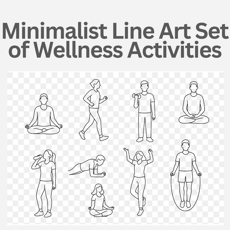Minimalist Line Art Set of Fitness, Exercise, and Wellness Activities  Workout and Yoga Vector - Features Image 1