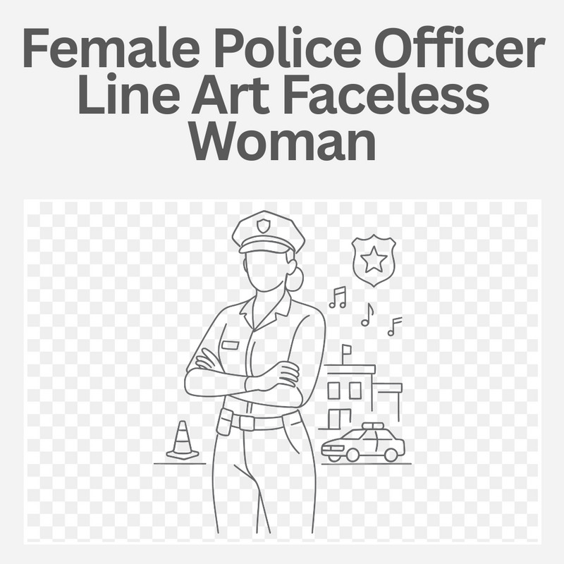 Female Police Officer Line Art Faceless Woman in Uniform with Patrol Car & Station - Features Image 1