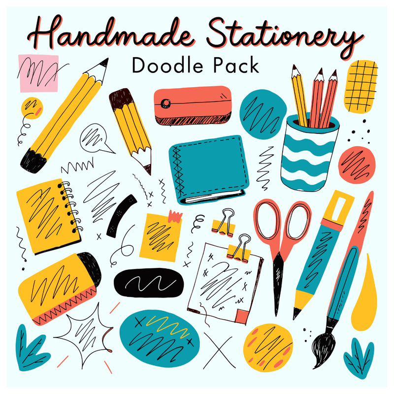 Handgjorda brevpapper Doodle Pack färgglada handritade vektor - Features Image 1