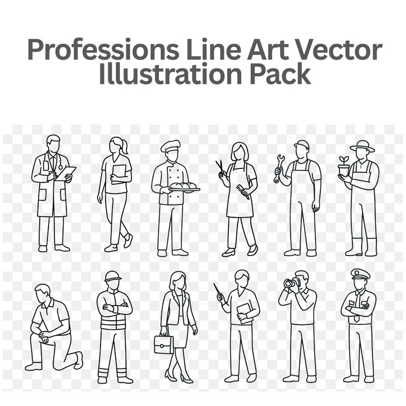 Essential Professions Line Art Vector Illustration Pack - Features Image 1