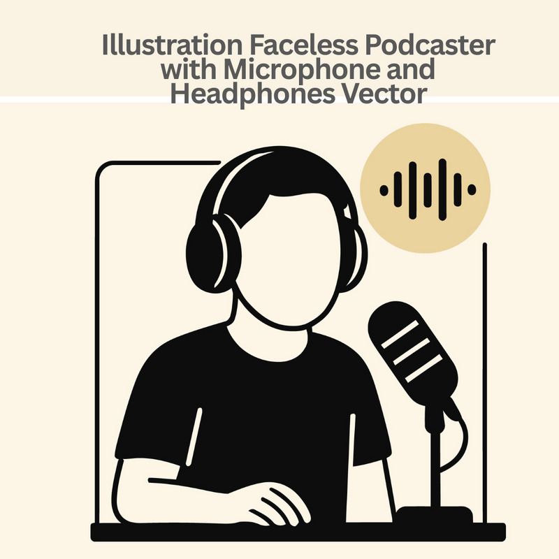 Male Podcast Host Illustration Faceless Podcaster with Microphone and Headphones Vector - Features Image 1