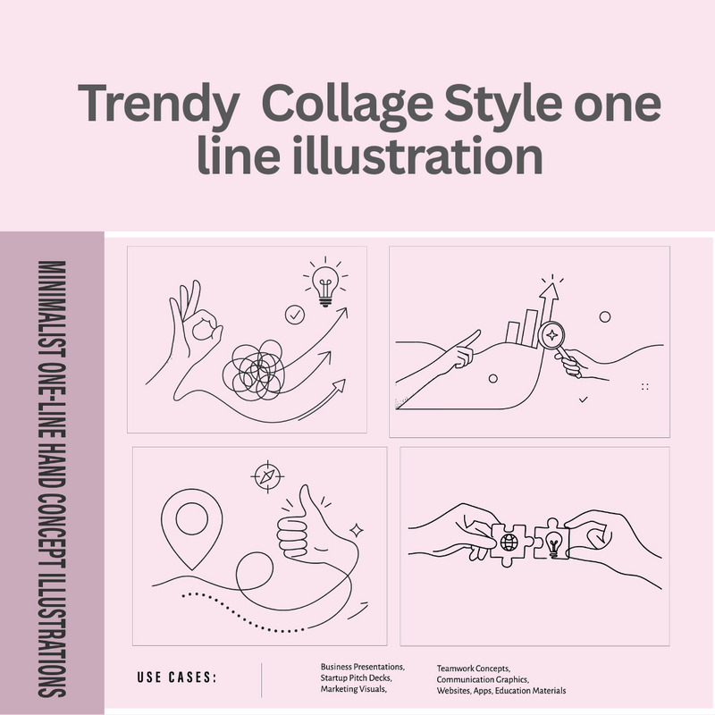 Minimalist One-Line Problem Solving, Strategy Teamwork collage style Concept Vector Illustrations - Features Image 1