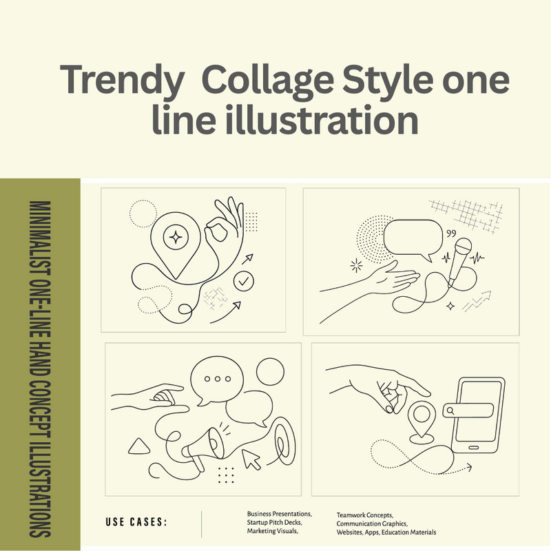 Minimalistická jednořádková komunikace, koláž ve stylu marketingu umístění, sada vektorových ilustrací - Features Image 1