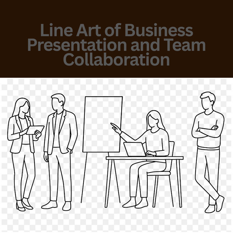 Minimalist Line Art of Business Presentation and Team Collaboration – Office Meeting Illustration - Features Image 1