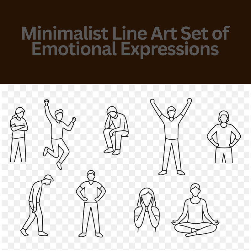 Conjunto de arte minimalista de linhas com expressões emocionais – alegria, tristeza, confiança, ansiedade e calma - Features Image 1