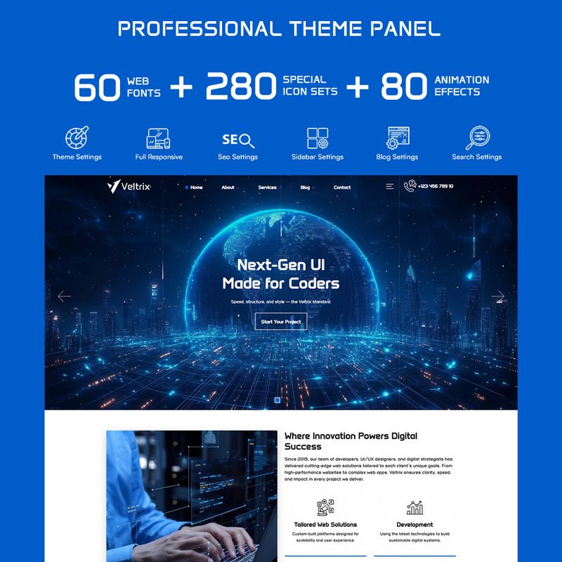 Veltrix - Web Development WordPress Theme - Features Image 1