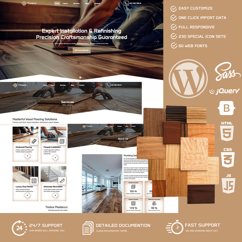 Timbra – тема WordPress із послугами з дерев’яної підлоги - Features Image 1