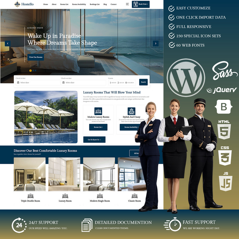 Hostello – Hotel & Accommodation Reservation WordPress Theme - Features Image 1