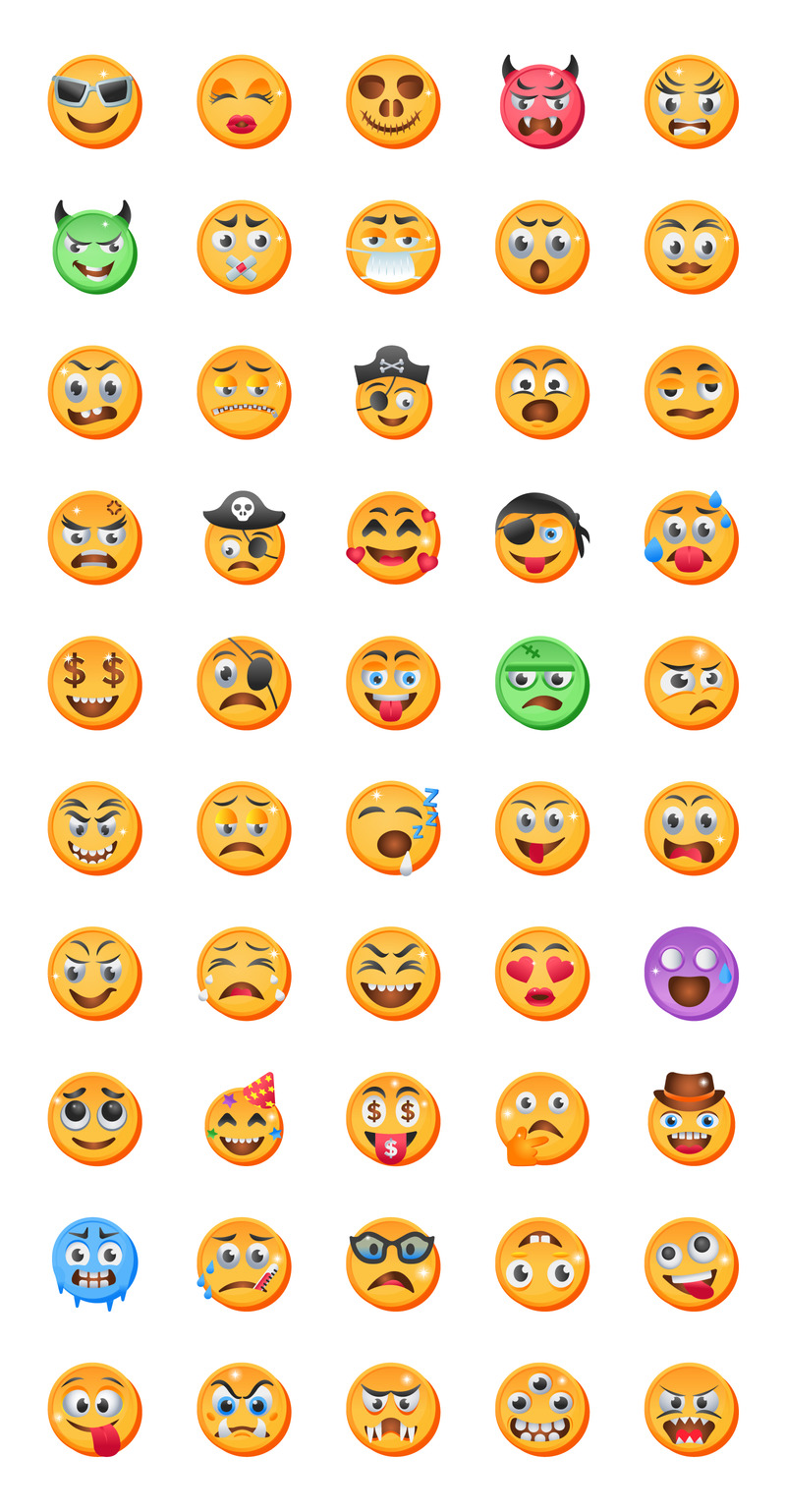 50 Emojis Icons - Flat Vectors - Features Image 1