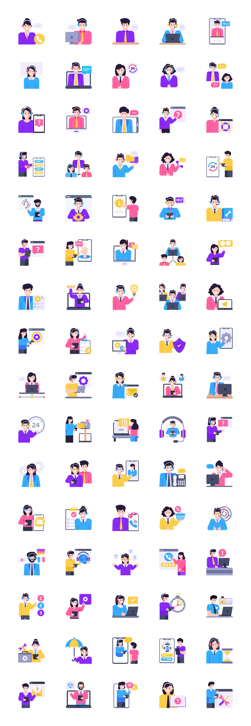 80 Flat Customer Support Vector Icons - Features Image 1
