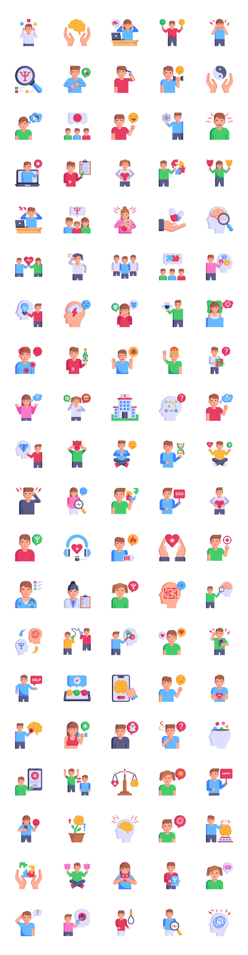 100 Flat Mental Health Icons - Features Image 1
