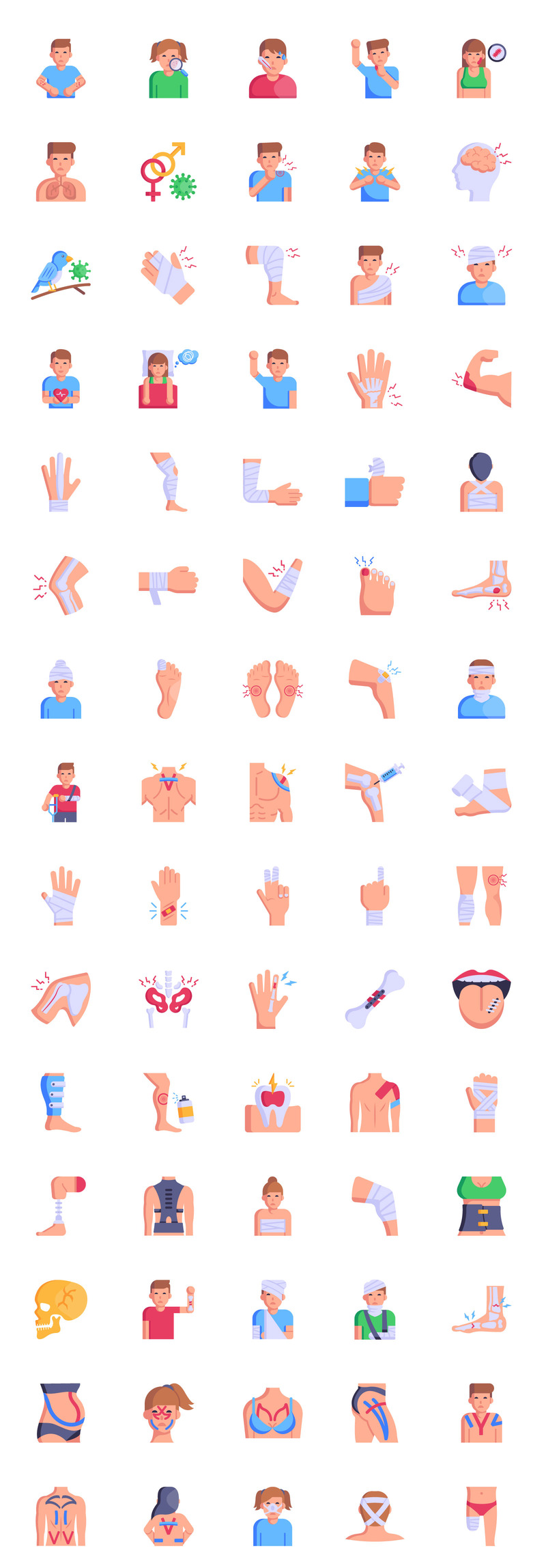 100 platte pictogrammen voor ziekten en verwondingen - Features Image 1
