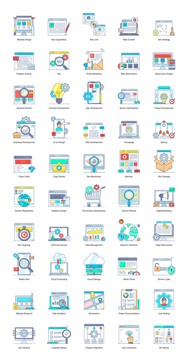 SEO ve geliştirme düz simgeler - Features Image 1