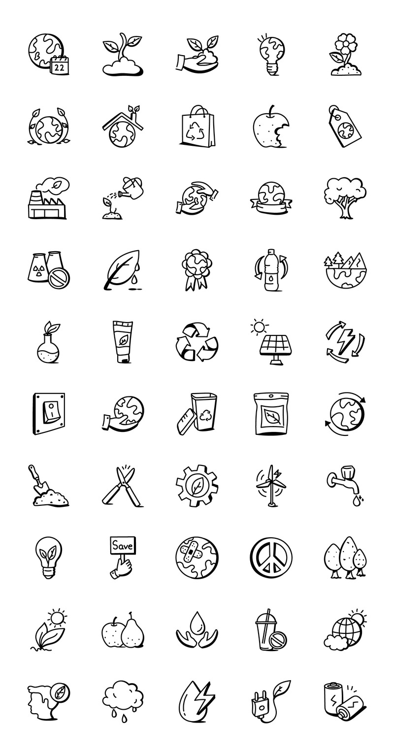 50 Doodle Earth Day Vector Icons - Features Image 1