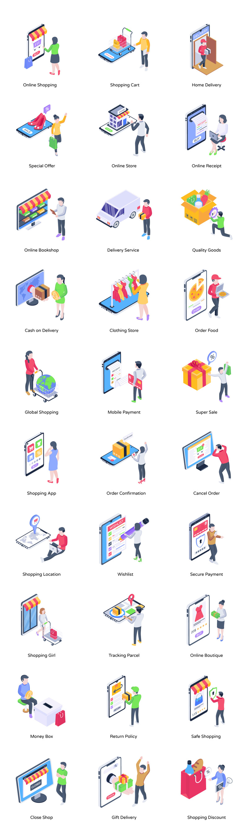 50 izometrikus e-kereskedelmi illusztráció - Features Image 1