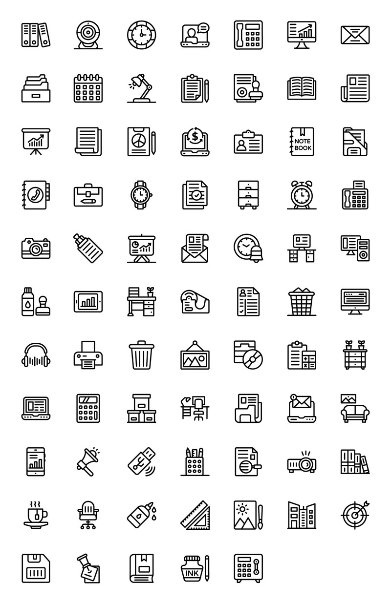 Pakket met lineaire pictogrammen voor kantoorbenodigdheden - Features Image 1