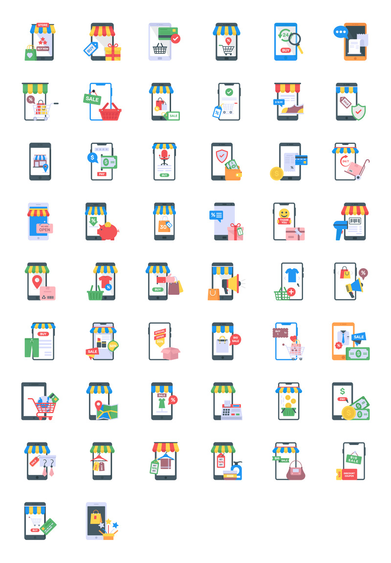50 мобильных торговых векторных иконок - Features Image 1
