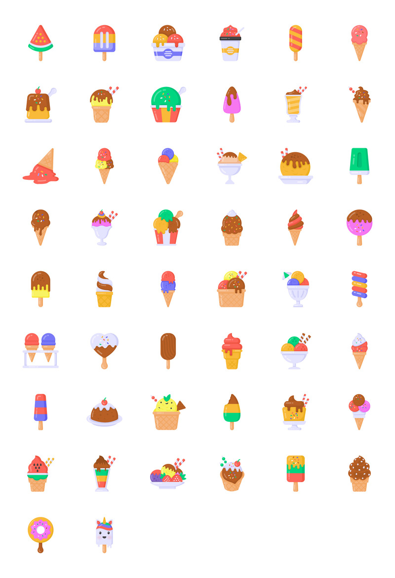 50 iconos vectoriales de helado plano - Características Imagen 1