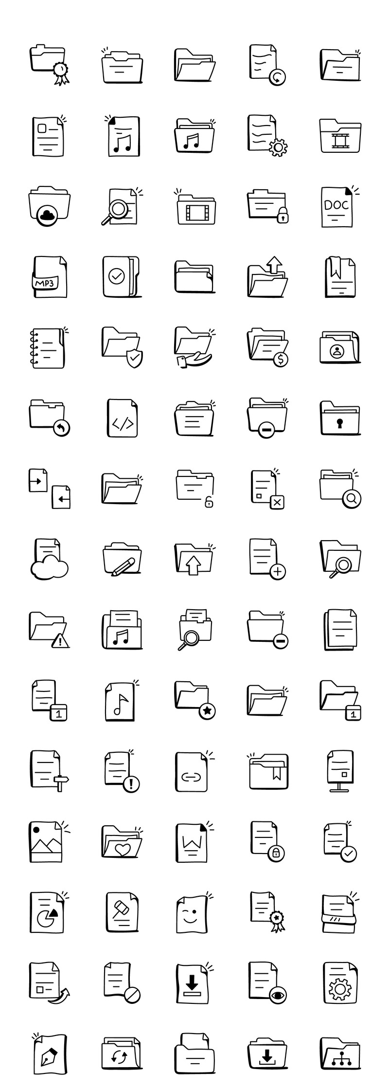 Pack d'icônes de fichiers et dossiers Doodle - Caractéristiques de l’image 1